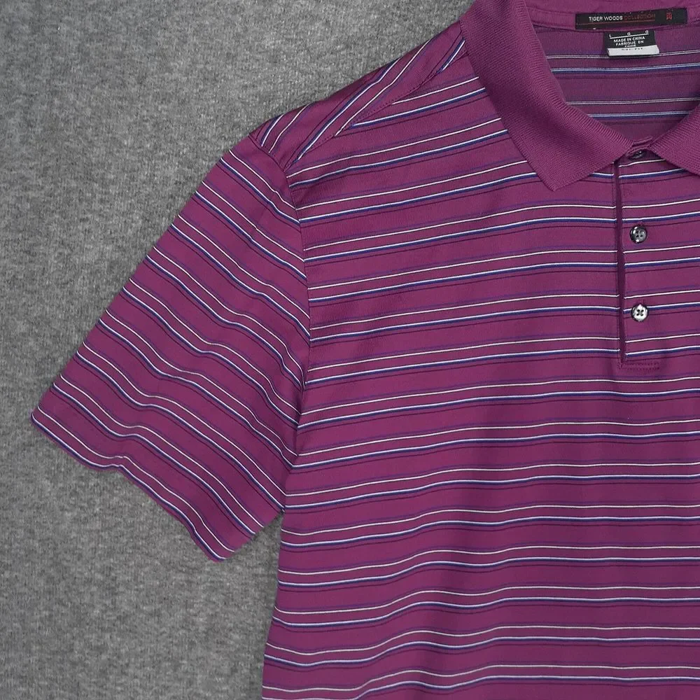 RARE Nike Tiger Woods Collection SAMPLE Polo Shirt Adult L pink blue stripe S/S‎